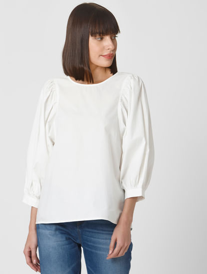 White Puff Sleeves Top