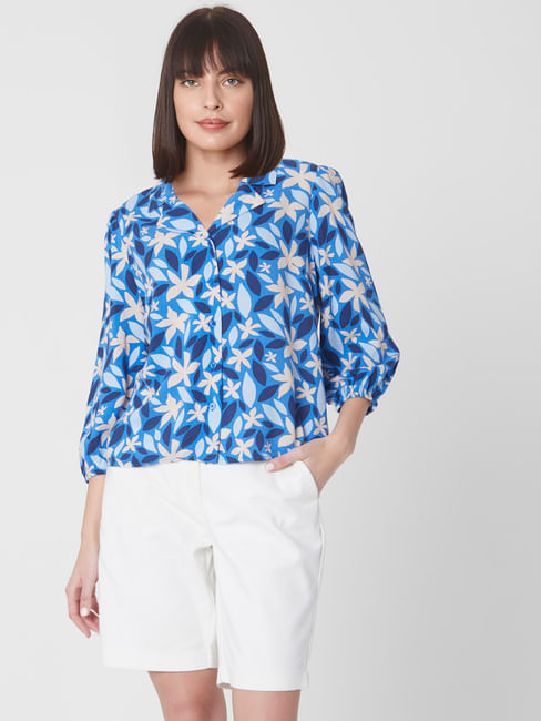 Blue All Over Floral Print Shirt 