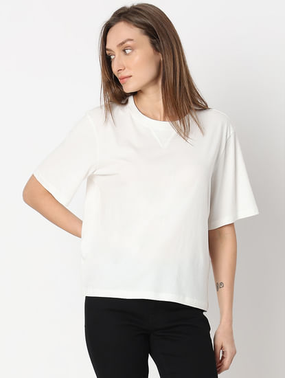 White Cotton Boxy Fit T-shirt