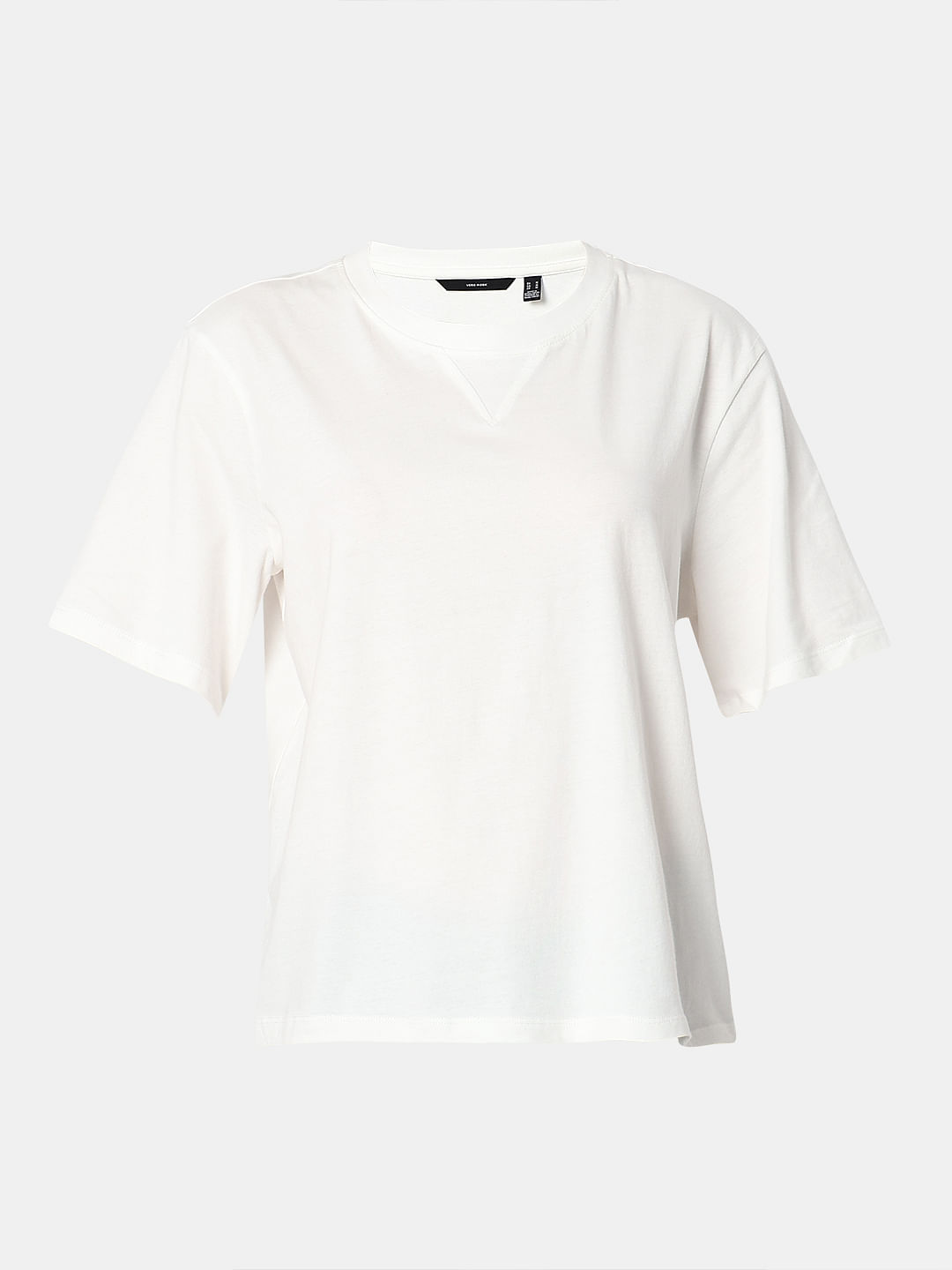 White Cotton Boxy Fit T-shirt|156949402-White