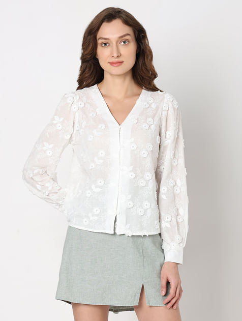 Women Chiffon Blouse Elegant Lace White Work Shirts Long Sleeve Solid Casual  Tops Female Women Clothes