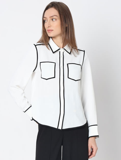 White Contrast Piping Shirt