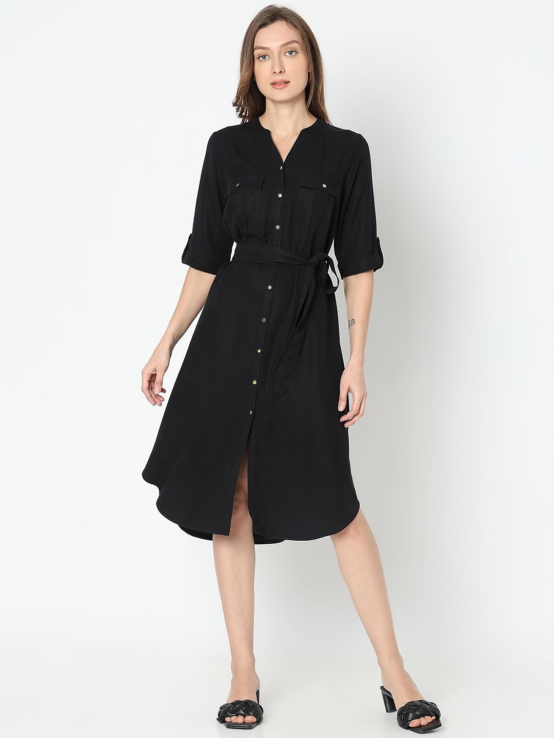 Black Utility Shirt Dress