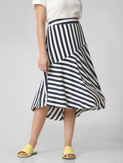 White Striped Asymmetric Skirt