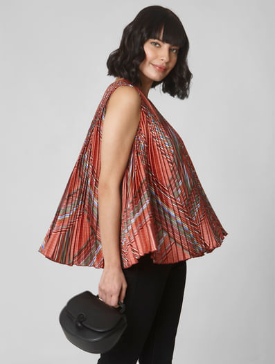 Brown Abstract Print Flared Top