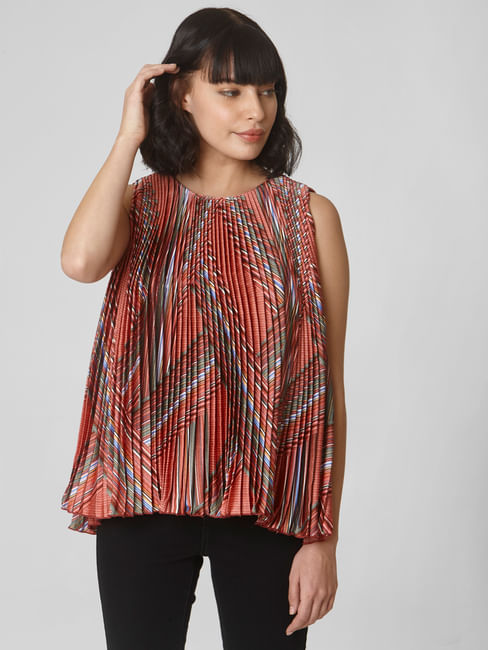 Brown Abstract Print Flared Top