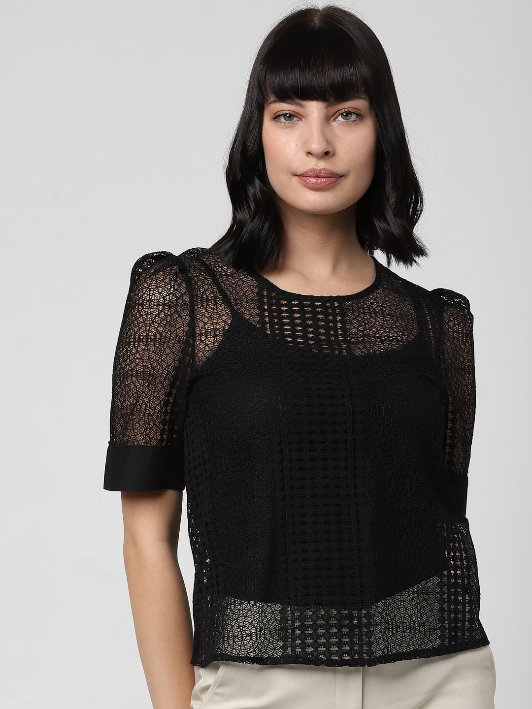 Buy Women Black Lace Top Online | VeroModa