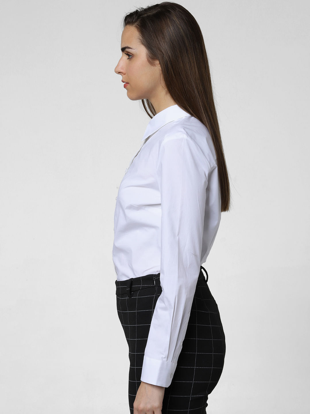 Beautiful, Elegant, Blonde Female Model Dressed in White Shirts and Tie and Black  Pants. Stock Image - Image of necktie, long: 112438409