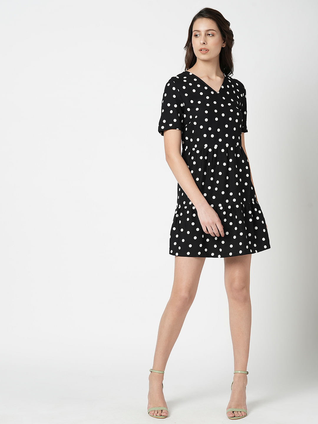 Vero moda polka dot midi dress with volume hot sale sleeve