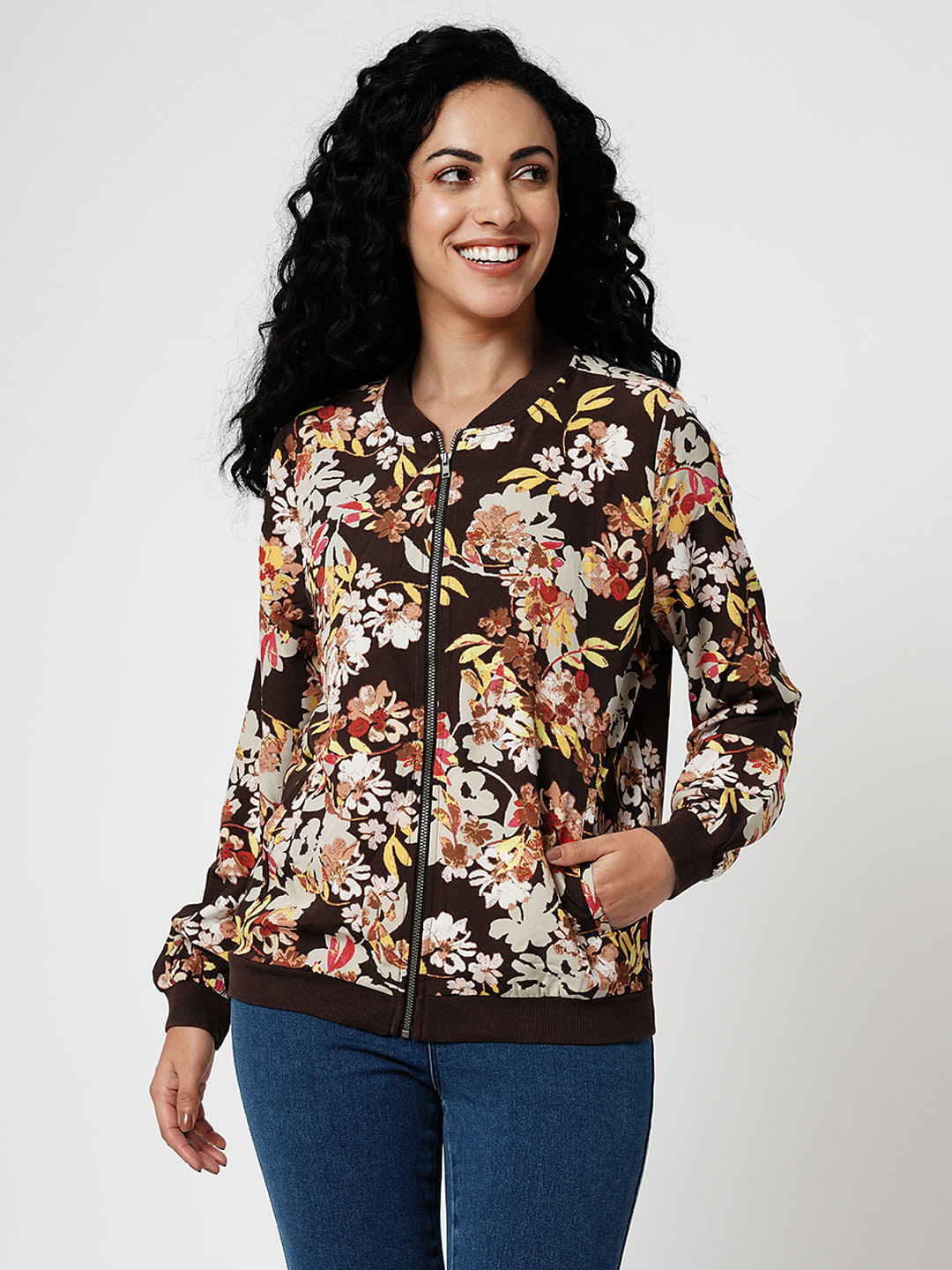 Floral bomber jacket hotsell womens plus size