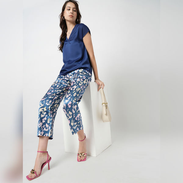 VERO MODA Women i.scenery by VERO MODA Blue High Rise Printed Pants