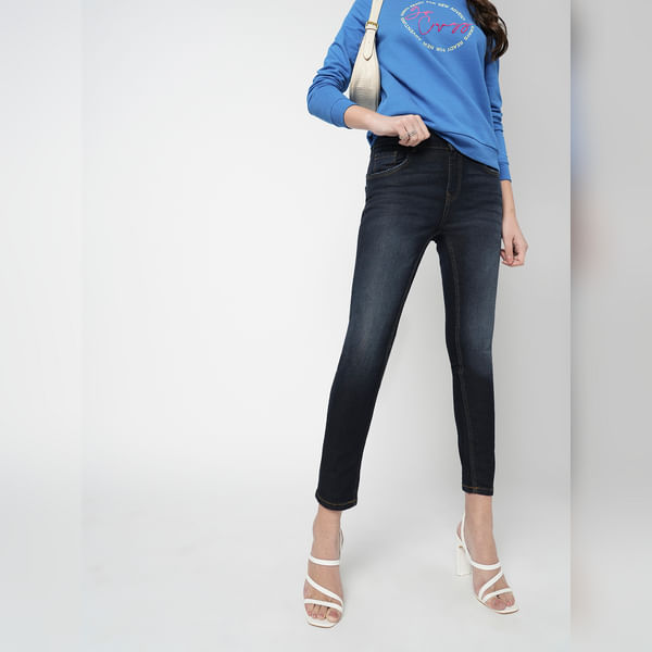 VERO MODA Women i.scenery by VERO MODA Dark Blue Mid Rise Washed Wendy Skinny Jeans
