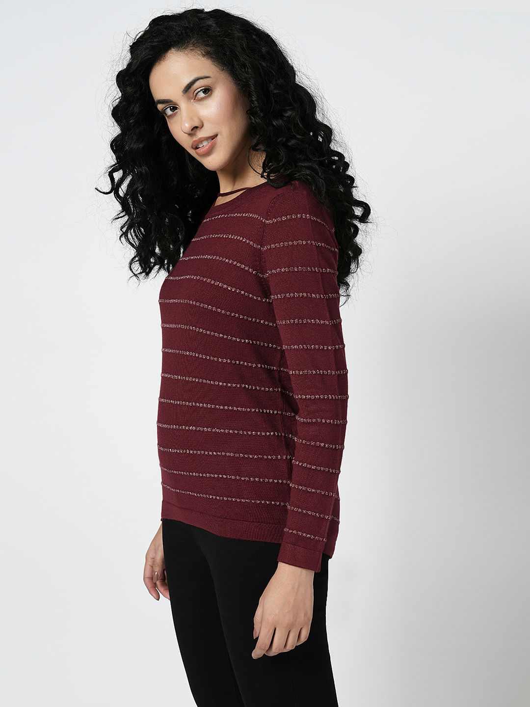 Maroon sale striped sweater