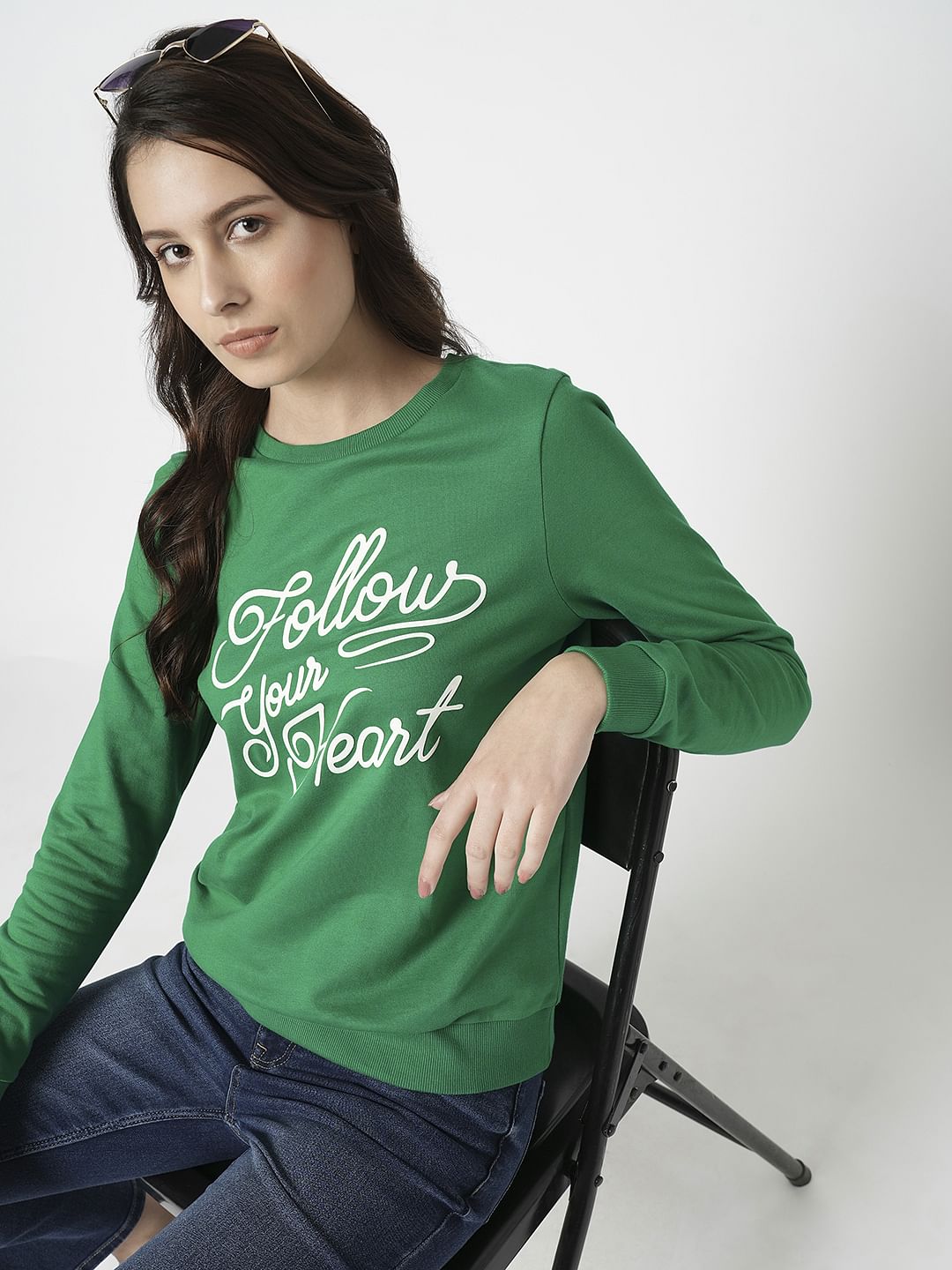 i.scenery by VERO MODA Green Typographic Print Sweatshirt