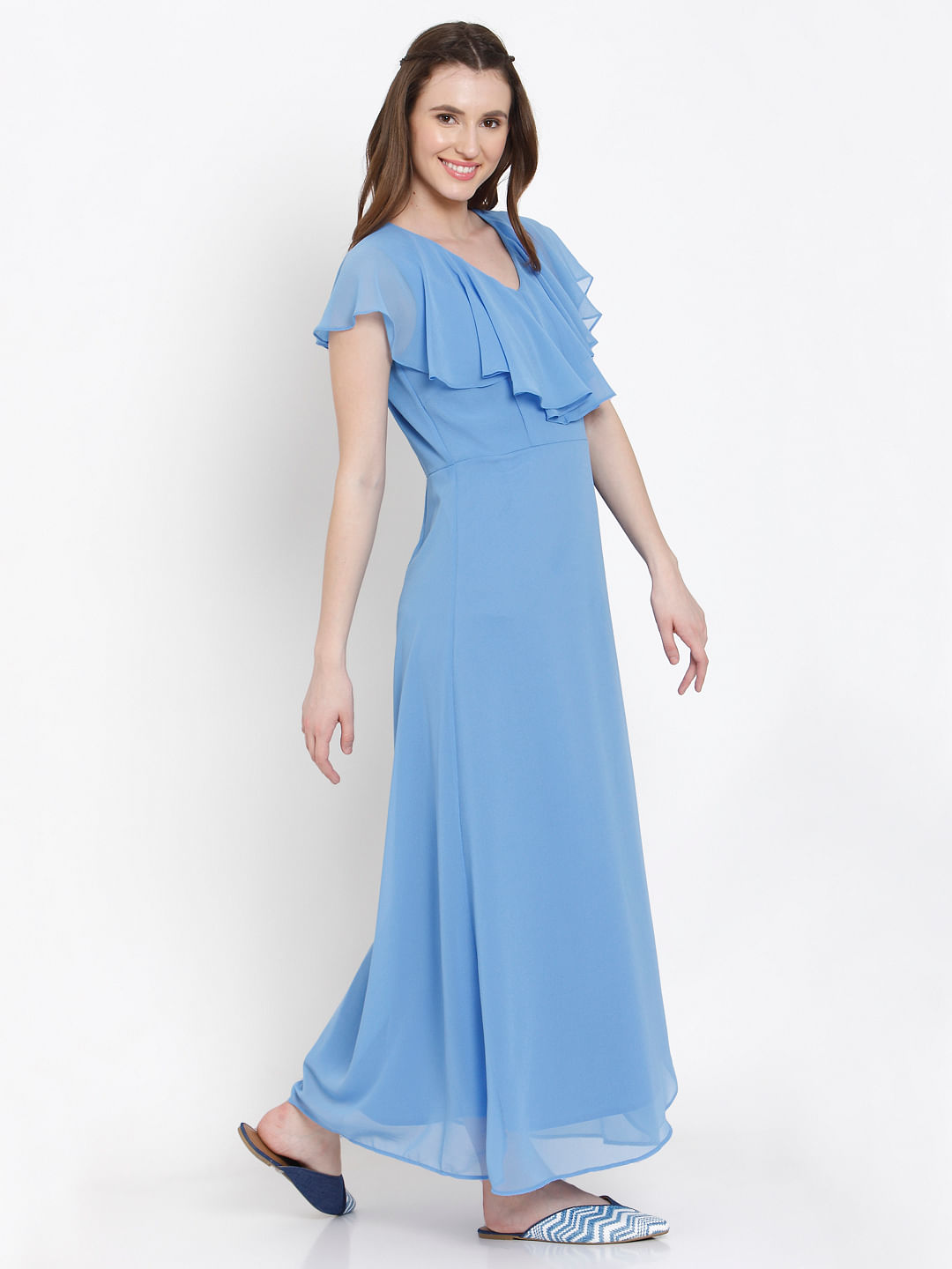 ruffle neck maxi dress