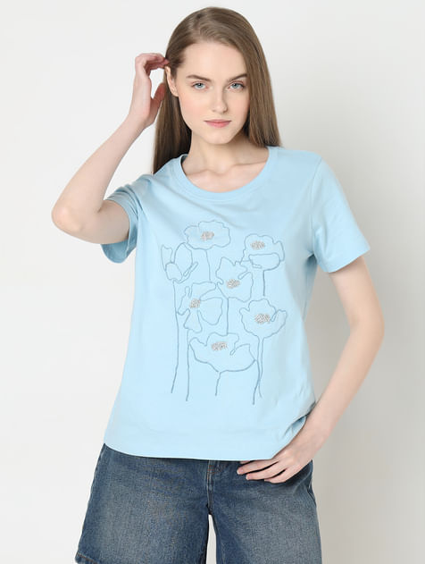 Blue Floral Print T-shirt
