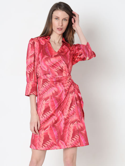 Pink Printed Wrap Dress