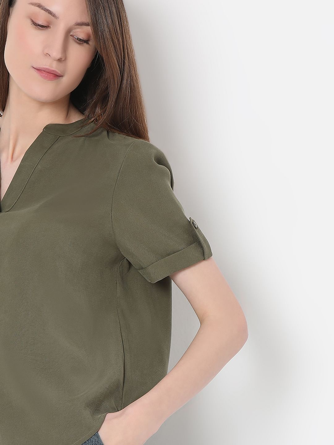 Olive Green V-Neck Top