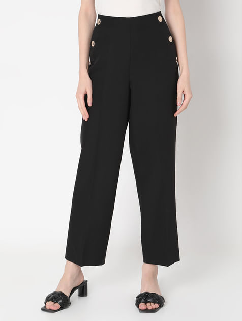Black High Rise Tailored Straight Fit Pants