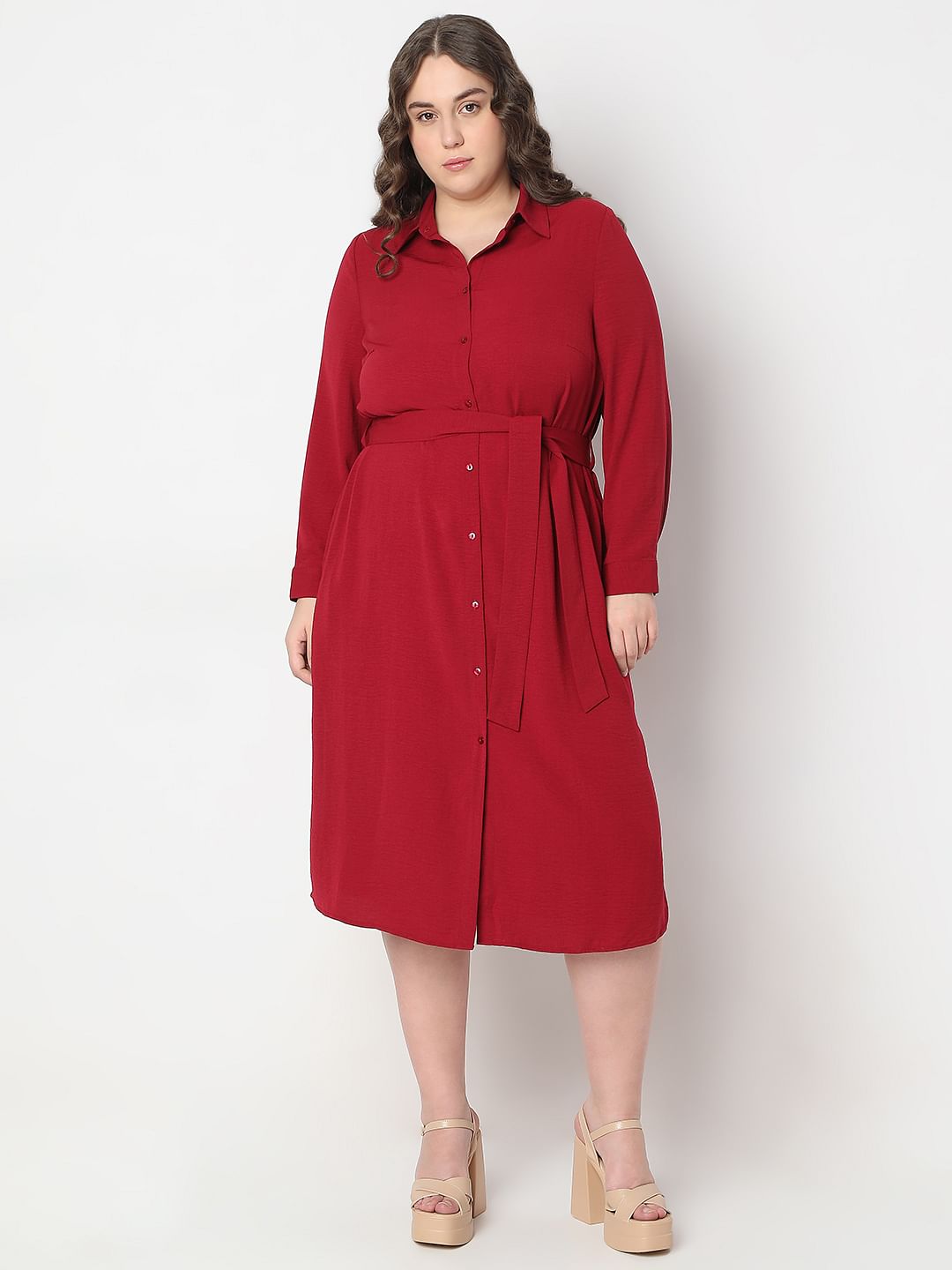 CURVE Red Shirt Dress