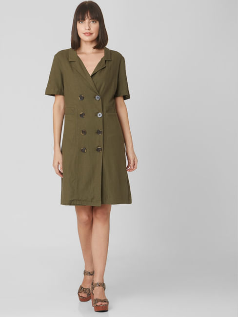 Olive Coat-Styled Shirt Dress
