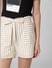 Beige High Rise Striped Shorts