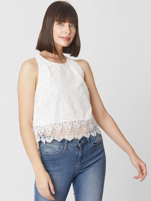 White Lace Cropped Top
