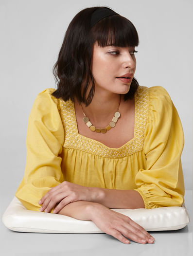 Yellow Cinched Waist Top