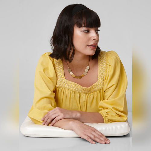 Yellow Cinched Waist Top