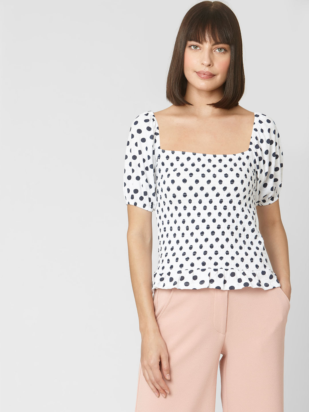 polka dot smock top