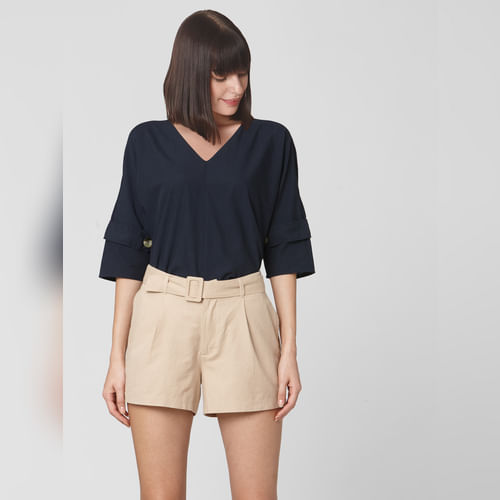 Navy Blue V Neck Top