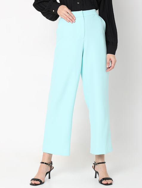 Blue High Rise Straight Fit Pants