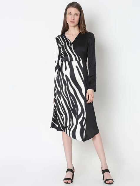 Black Zebra Print Wrap Dress