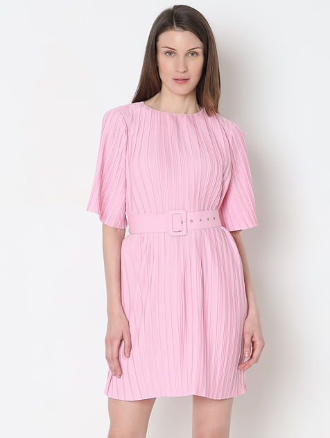Light Pink Pleated Mini Dress