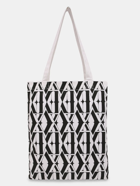 White Typographic Print Tote Bag