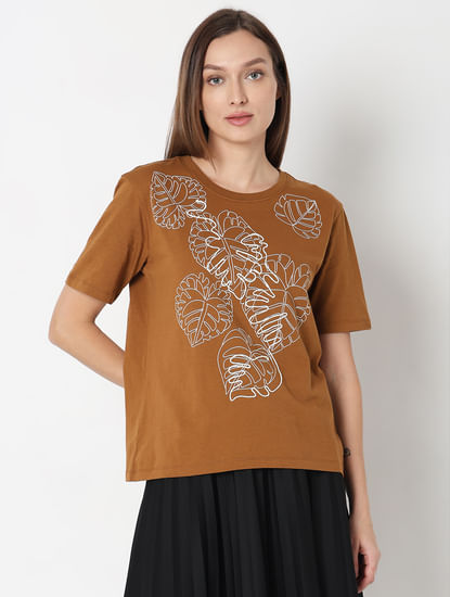 Brown Floral Print T-shirt