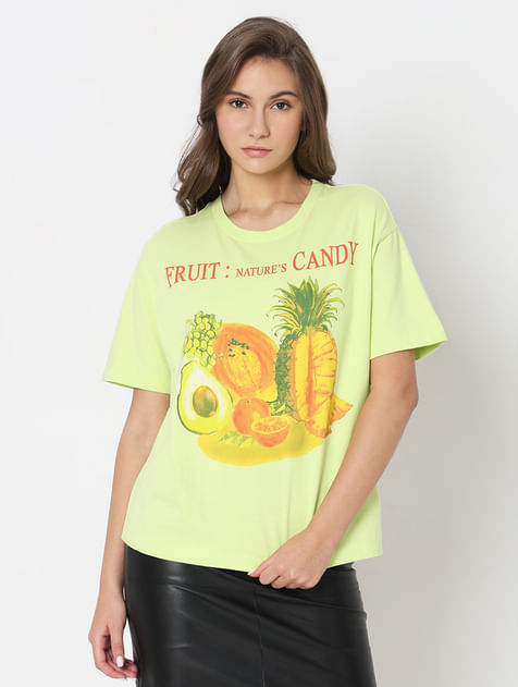 Lime Green Printed Relaxed Fit T-shirt