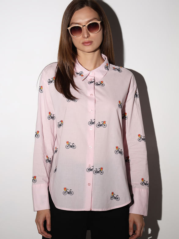 Pink Cycle Embroidered Shirt