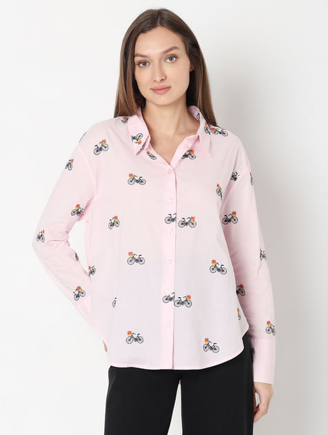 Pink Cycle Embroidered Shirt