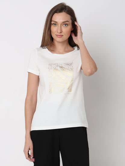 White Foil Graphic Print T-Shirt