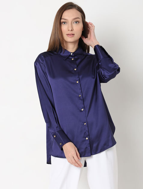 Dark Blue Satin Shirt 