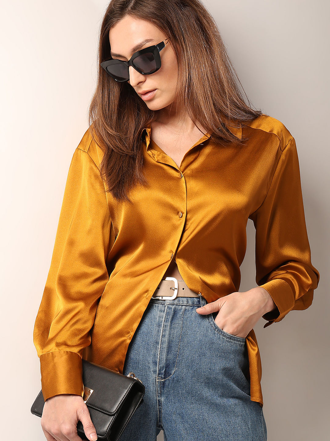 Mustard satin sale blouse