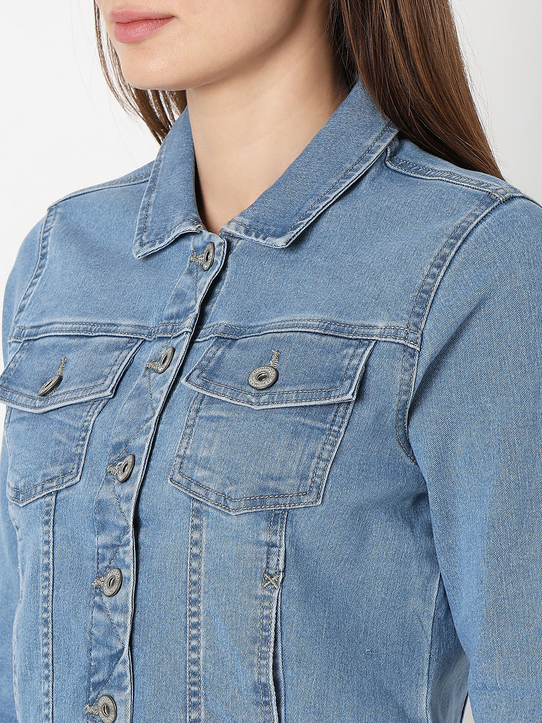 Buy WARDAH Women's Solid Regular Denim Jacket (Light Blue, L) at Amazon.in