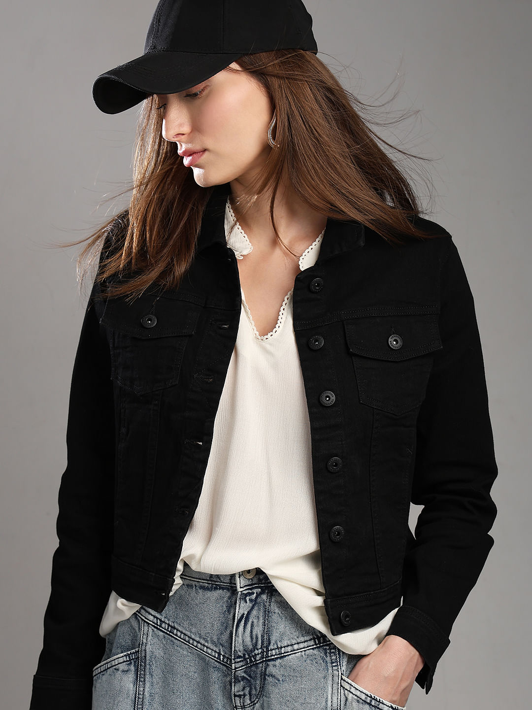 Denim jacket - Black - Ladies | H&M IN
