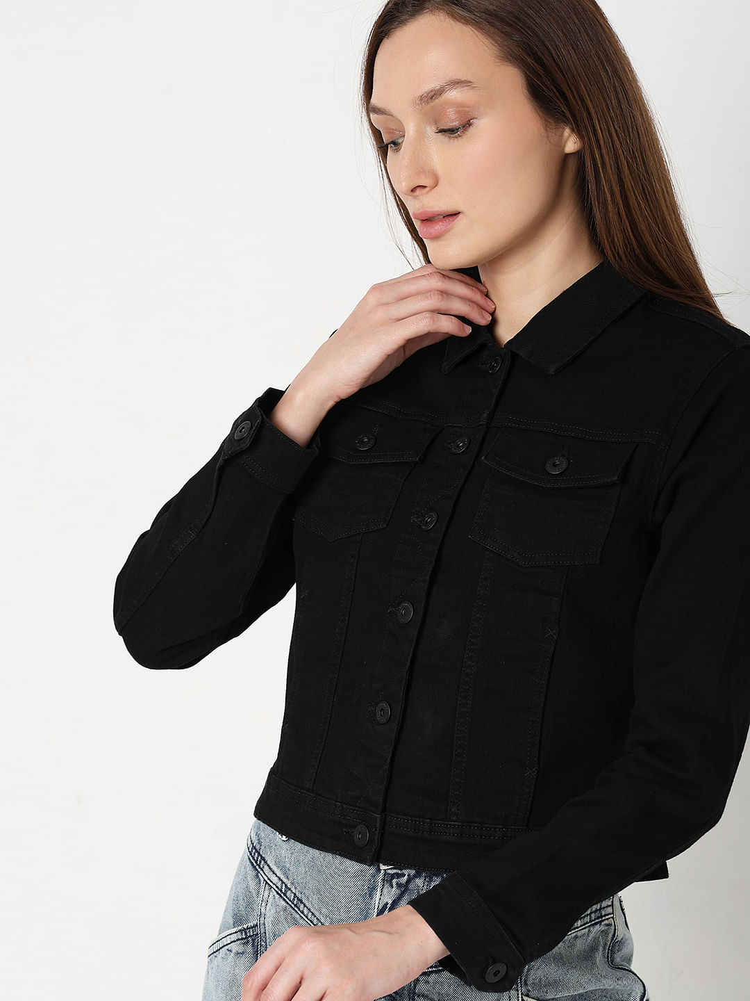 POINTER Men's Black Cotton Slim Fit Denim Jacket – pointerjeans