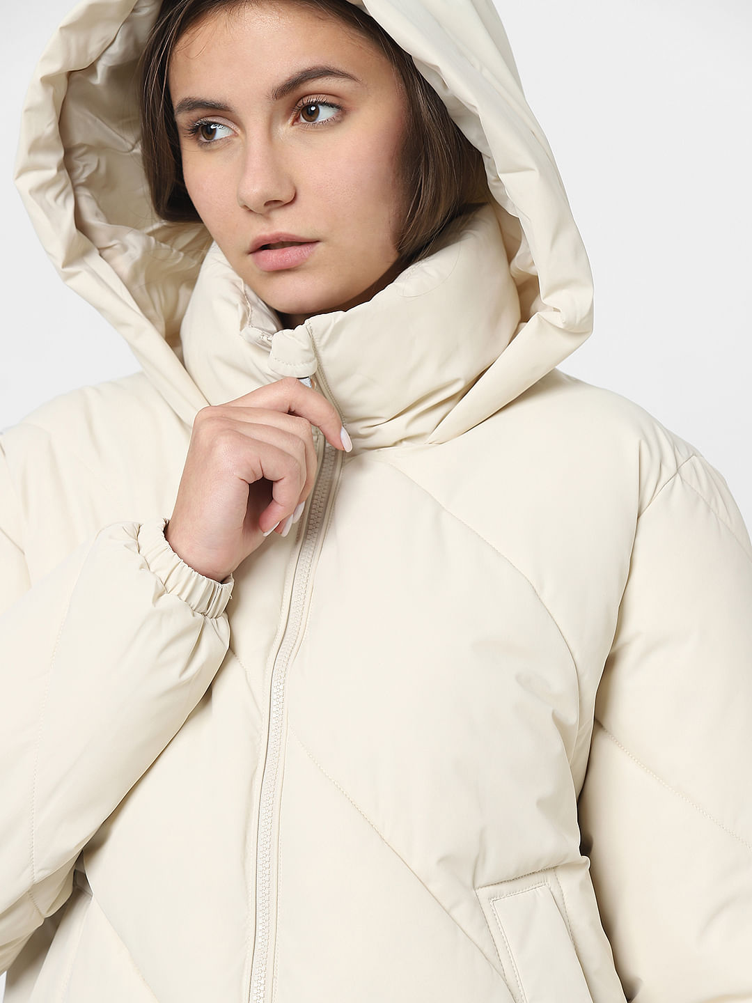 White hot sale hooded parka