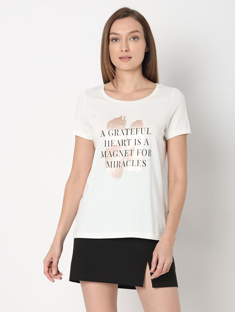 White Text Print T-shirt
