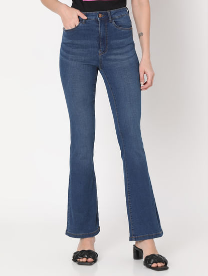 Blue High Rise Flared Jeans