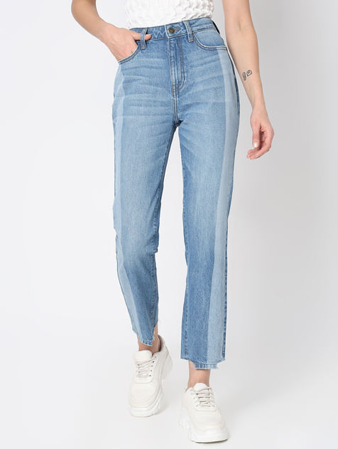 Light Blue Two-Toned Jade Straight Jeans