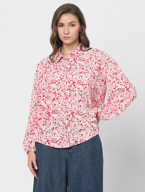 White & Red Floral Shirt